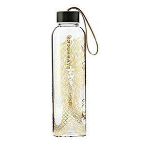 スターバックスゴールドサイレンガラスウォーターボトル、ナイロンストラップ付き Starbucks Gold Siren Glass Water Bottle with Nylon Strap
