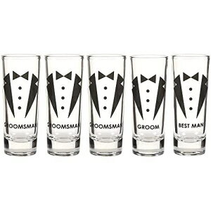 ブルーパンダパーティーはショットグラスを支持します-タキシードと花婿のバチェラーショットグラス、最高の男と花婿の付添人のプリント-5個セット、各2オンス Blue Panda Party Favors Shot Glasses - Bachelor Shot Glasses with Tuxedo and Groom, Best