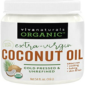 オーガニックココナッツオイル - 未精製およびコールドプレス、新鮮な風味の天然ヘアオイル、スキンオイルおよび食用油、非遺伝子組み換えエクストラバージンココナッツオイル（アセイトデココ）、USDAオーガニック、54オンス Viva Naturals Organic Coconut Oil -