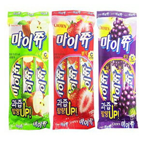 韓国のもちもちフルーツスナック My Jju グミ バラエティパック - イチゴ ブドウ リンゴ (3 個パック) Korean Chewy Fruit Snack My Jju Gummy Variety Pack - Strawberry, Grape, Apple (Pack of 3)