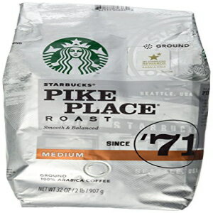 スターバックスパイクプレイスローストグラウンドコーヒー、ミディアムロースト（32オンスバッグ） Starbucks Pike Place Roast Ground Coffee, Medium Roast (32 oz bag)