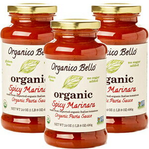 Organico Bello - オーガニックグルメパスタソース - スパイシーマリナラ - 24オンス (3個パック) - 非遺伝子組み換え、丸ごと30粒承認、グルテンフリー Organico Bello - Organic Gourmet Pasta Sauce - Spicy Marinara - 24oz (Pack of 3) -