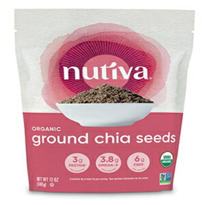 Nutiva オーガニック プレミアム生粉砕チアシード、12 オンス、USDA オーガニック、非遺伝子組み換え、丸ごと 30 承認、ビーガン、グルテンフリー & ケト、サラダ、ヨーグルト、スムージー用のタンパク質 3g と繊維 5g を含む栄養豊富なシード Nutiva Organic