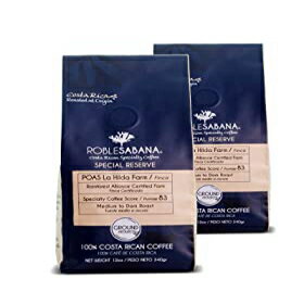 コスタリカコーヒー ROBLESABANA ポアス。SCAスペシャルティグレード - 特別リザーブ - 直接取引、レインフォレスト・アライアンス認定農場、原産地でマスターロースト、ミディアムからダークロースト。ホールビーン 12オンス (2個パック) Costa Rican Coffee