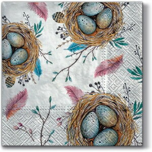  ڡѡ  ʥץ 40   ͥ ֥롼å ԥ ե Easter Paper Luncheon Napkins 40pcs Easter Nest with Blue Eggs Pink Feather
