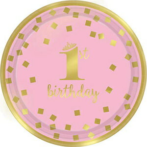 Amscan 1歳の誕生日女の子ラウンドプレート - 7インチ | 8枚パック Amscan 1st Birthday Girl Round Plates - 7