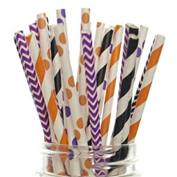 Party Again Celebrate. Every Day. Halloween Straws (Halloween Orange, Black and Purple, 25)