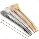 Qaxlry 4 PCS Stainless Steel Straws Yerba Mate Bombilla Drinking Straws Free Cleaning Brush Include, Colorful