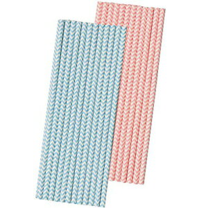 性別披露パーティー紙ストロー-ブルーピンクホワイトシェブロン-50パック Outside the Box Papers Gender Reveal Paper Straws - Blue Pink White Chevron - 50 Pack