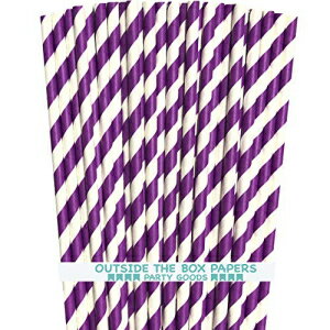 ストライプ紙ストロー - パープル ホワイト - 7.75 インチ - 100 個パック 箱なし Papers ブランド Striped Paper Straws - Purple White - 7.75 Inches - Pack of 100 Outside the Box Papers Brand