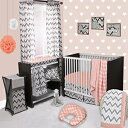 バカティイカットコーラル/グレードット/ストライプ4ベビーベッドセット2モスリンブランケット Bacati Ikat Coral/Grey Dots/Stripes 4 Crib Set with 2 Muslin Blankets