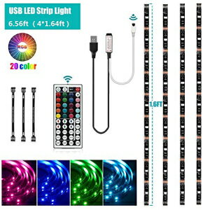 USB LED ストリップライトキット トップルライト 4 プレカットストリップ 3 ワイヤー取り付けクリップ 44 キーミニリモコンマルチカラー RGB ホームアクセント LED テープライトストリップ テレビバックライト用 USB LED Strip Light Kit,Topled