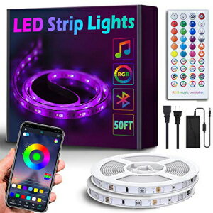 N A 50Ft/15M Bluetooth RGB LED Strip Lights - Music Sync LED Light Strip Controlled by Smart Phone APP - 450LEDs RGB LED Light Strips Full Kit with Remote Controller for Party, Living Room