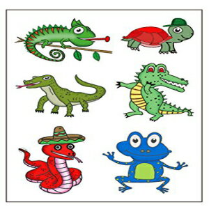 プレミアム爬虫類一時的なタトゥー、パーティー記念品: ワニ、カメ、カエル、カメレオン、コモドオオトカゲ、ヘビ Premium Reptile Temporary Tattoos, Party Favors: Crocodile, Turtle, Frog, Chameleon, Komodo Dragon, Snake