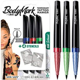 3 Count, Old School, BIC BodyMark Temporary Tattoo Marker, Old School, Assorted Colors, 3-Count
