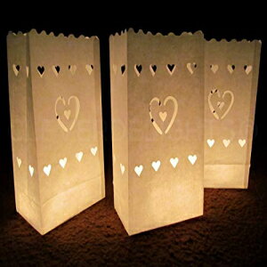 CleverDelights Z^[ n[g zCg ~i[ obO - 30  - EFfBO p[eB[ ~iA CleverDelights Center Heart White Luminary Bags - 30 Count - Wedding Party Luminaria