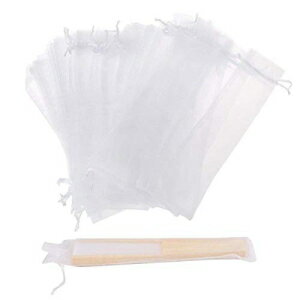 Bezall I[KUnht@obO 50  2x10 C` zCgqВobO nht@|[` p[eB[ ̍DӃMtgobO Bezall 50Pcs Organza Hand Fan Bags, 2x10 Inches White Folding Fan Drawstring Bag Hand Fan Dec