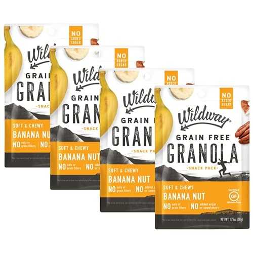 Wildway Keto Granola Snack Packs Banana Nut Grain-Free Certified Gluten-Free Cereal Vegan, Low Carb & No Sugar Added Paleo-Friendly, Non-GMO Fruit & Nut Clusters Nutrient-Rich Snack 4 Pack