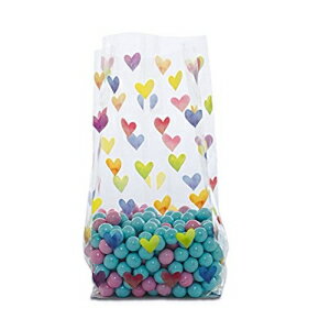 C{[ n[c `F obO - 9 1/2 x 4 x 2 1/2C`B(20) Rainbow Hearts Cello Bags - 9 1/2 x 4 x 2 1/2in. (20)