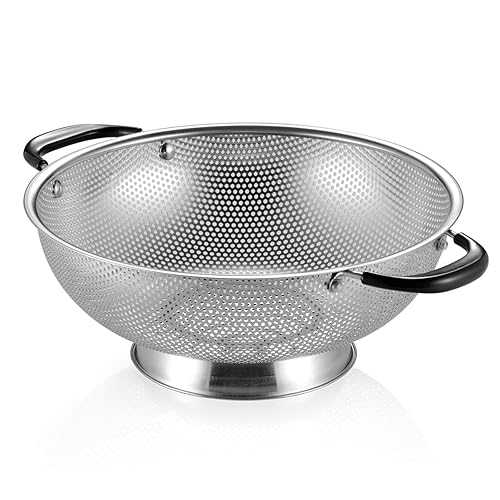 Tiawudi 18/8 Stainless Steel Colander, Easy Grip Micro-Perforated 5-Quart Colander, Strainer wit..