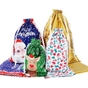 Amosfun PRETYZOOM Christmas Drawstring Gift Bags 30pcs Large Size Wrapping Upgraded Assorted Styles Santa 4 Sizes for Xmas Holiday Presents Party Favor Goody Bags with Ribbon Ties