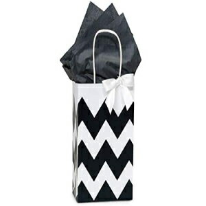A1 Bakery Supplies Black & White Chevron Small Shopper Gift Bags - Quantity of 25 Premium Quality