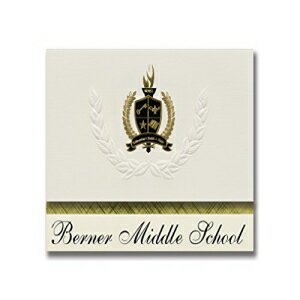 署名アナウンス バーナー中学校 (ニューヨーク州マサピーカ) 卒業アナウンス、大統領スタイル、ゴールド & ブラック メタリック ホイル シール付き 25 個の基本パッケージ Signature Announcements Berner Middle School (Massapequa, NY) Graduatio