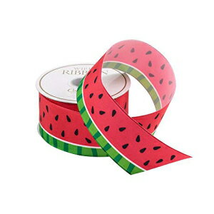 カスパリレッドスイカ＆グリーンボーダーワイヤーリボン-3つの21フィートスプール Caspari Red Watermelon & Green Bordered Wired Ribbon - Three 21 Foot Spools