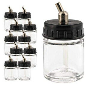 Master Airbrush (Pack of 10) TB-002 Empty 3/4 Ounce (22cc) Glass Jar Bottles with 30° Down Angle Adaptor Lid Assembly - Fits Dual-Action Siphon Feed Airbrushes, Use with Master, Badger, Paasche, Iwata Master Airbr