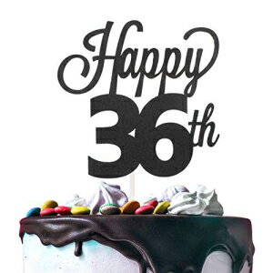 Happy 36th Birthday ブラック グリッター カードストック ペーパー ケーキ トッパー 36 歳の誕生日パーティー ギフト フォトブース サイン デコレーション - プレミアム両面 Happy 36th Birthday Black Glitter Cardstock Paper Cake Topper Chee