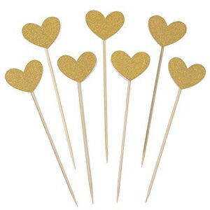 楽天GlomarketWARMBUY 両面ゴールドグリッターカップケーキトッパー スティック付き 50個パック ベビーブライダルシャワー誕生日パーティーや結婚式用 （ハート） WARMBUY 50 Pack Double Sided Gold Glitter Cupcake Toppers Attached with Sticks for Baby Bridal