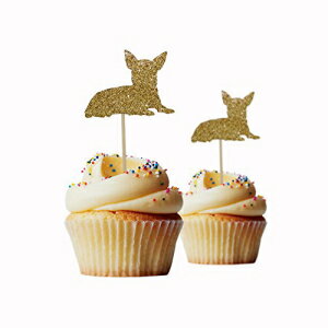 `JbvP[Lgbp[Ob^[J[hXgbNJ[S[hpbN12ybg̒a Picwrap Chihuahua Cupcake Topper Glitter Card Stock Color Gold 12 pieces per Pack Decoration pet birthday