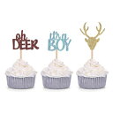 楽天Glomarketああ鹿それは男性のベビーシャワーパーティーの装飾のための男の子のカップケーキトッパーです（24カウント） Giuffi Oh Deer It's A Boy Cupcake Toppers for Male Baby Shower Party Decorations （24 Counts）