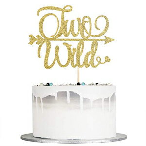 AutebyTwoワイルドケーキトッパー-赤ちゃんの2歳の誕生日パーティーの装飾のためのグロッドグリッターケーキトッパー Auteby Two Wild ..