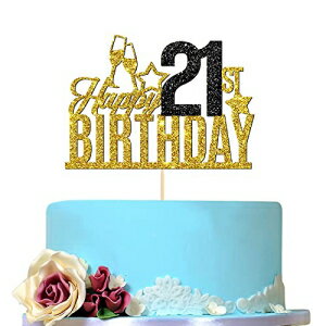 Birthday Queen Happy 21st Birthday Cake Topper - Twenty-one-year-old Cake Pick, 21st Birthday Anniversary Party Decoration (Gold and Black)