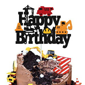 楽天Glomarket建設誕生日ケーキトッパー トラック ダンプ ショベル フォークリフト ブルドーザー ロードローラー エンジニアリングテーマ 子供 男の子 女の子 ハッピーバースデーパーティー用品 スパークルデコレーション 両面 YOYMARR Construction Birthday Cake Topp