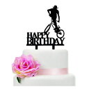 楽天GlomarketBlack Cycling Happy Birthday Cake Topper, Acrylic Happy Birthday Party Cake Decoration, Bicycle/Sports Themed Cake Topper
