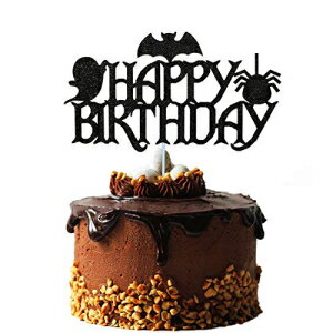 ブラックグリッターハロウィン誕生日ケーキトッパー、バットケーキトッパー、ブーケーキトッパー、ゴーストケーキトッパー、ハロウィンケーキトッパー、ブーデーケーキトッパー、ハロウィン誕生日デコレーション Black Glittery Halloween Birthday Cake Topper, Bat