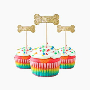 ɥåܡ åץ ȥåѡ 12 ѥå ǥ졼  å  ȥå  Dog Bone Cupcake Topper 12Pack Decoration Cake glitter Card Stock Gold