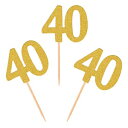 Donoter 50pcs 40th Cupcake Toppers Gold Glitter Number 40 Cake Picks for Birthday Anniversary Party Decoration