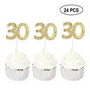 24 PCS30thカップケーキトッパー-記念日または誕生日のカップケーキピックパーティーデコレーション用品| ゴールド30位 Sumerk 24 PCS ..