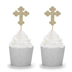 24ȥɥååץȥåѡꥹѡƥߥ˥ǥ졼 LightAParty 24 Counts Gold Glitter Cross Cupcake Toppers Christian Party Religious Comunication Decorations