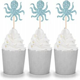 β24CT֥롼ȥѥåץȥåѡѡƥǥȥǥ졼ԥå LightAParty 24 CT Blue Octopus Cupcake Toppers Under the Sea Birthday Party Dessert Decoration Picks
