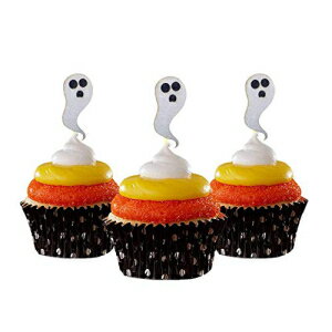 ハロウィンゴーストカップケーキトッパーパックあたり12個デコレーションケーキキラキラカードストックホワイト picwrap Halloween ghost Cupcake Topper 12 pieces per Pack Decoration Cake glitter Card Stock White