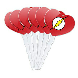 GRAPHICS＆MOREフラッシュライトニングボルトロゴハートラブカップケーキピックトッパーデコレーション6個セット GRAPHICS & MORE The Flash Lightning Bolt Logo Heart Love Cupcake Picks Toppers Decoration Set of 6