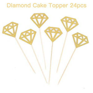 ZOOYOO ゴールドグリッターダイヤモンドカップケーキトッパーケーキデコレーション、24個 ZOOYOO Gold Glitter Diamond Cupcake Toppers Cake Decoration,24pcs.