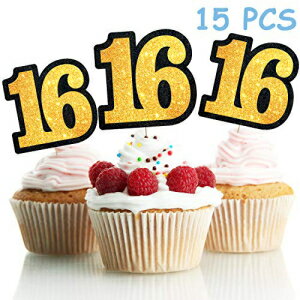 LINGPARɥ֥ååץȥåѡ16 LINGPAR Gold Black Cupcake Toppers (16)