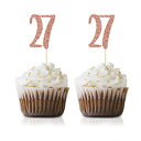 MAGJUCHE Rose Gold 27th Birthday Cupcake Topper, 24-Pack Number 27 Glitter Happy Birthday Party Cupcake Toppers, Decorations