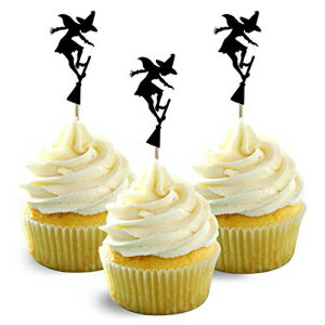 魔女のシルエット ハロウィン カップケーキ トッパー ブラック カードストック 1パックあたり 12 個 カップケーキの装飾 Witch Silhouette Halloween Cupcake Topper Black Cardstock 12 per Pack Cupcake decor