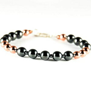 Ƌ̗ߋtw}^Cgr[YuXbgAւ7NLOMtg Simple Graces Jewelry Hematite Beaded Bracelet with Copper and Silver Clasp, 7th Year Anniversary Gift for Women